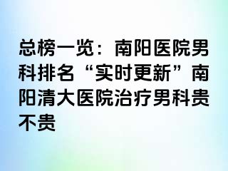 总榜一览：南阳医院男科排名“实时更新”南阳清大医院治疗男科贵不贵